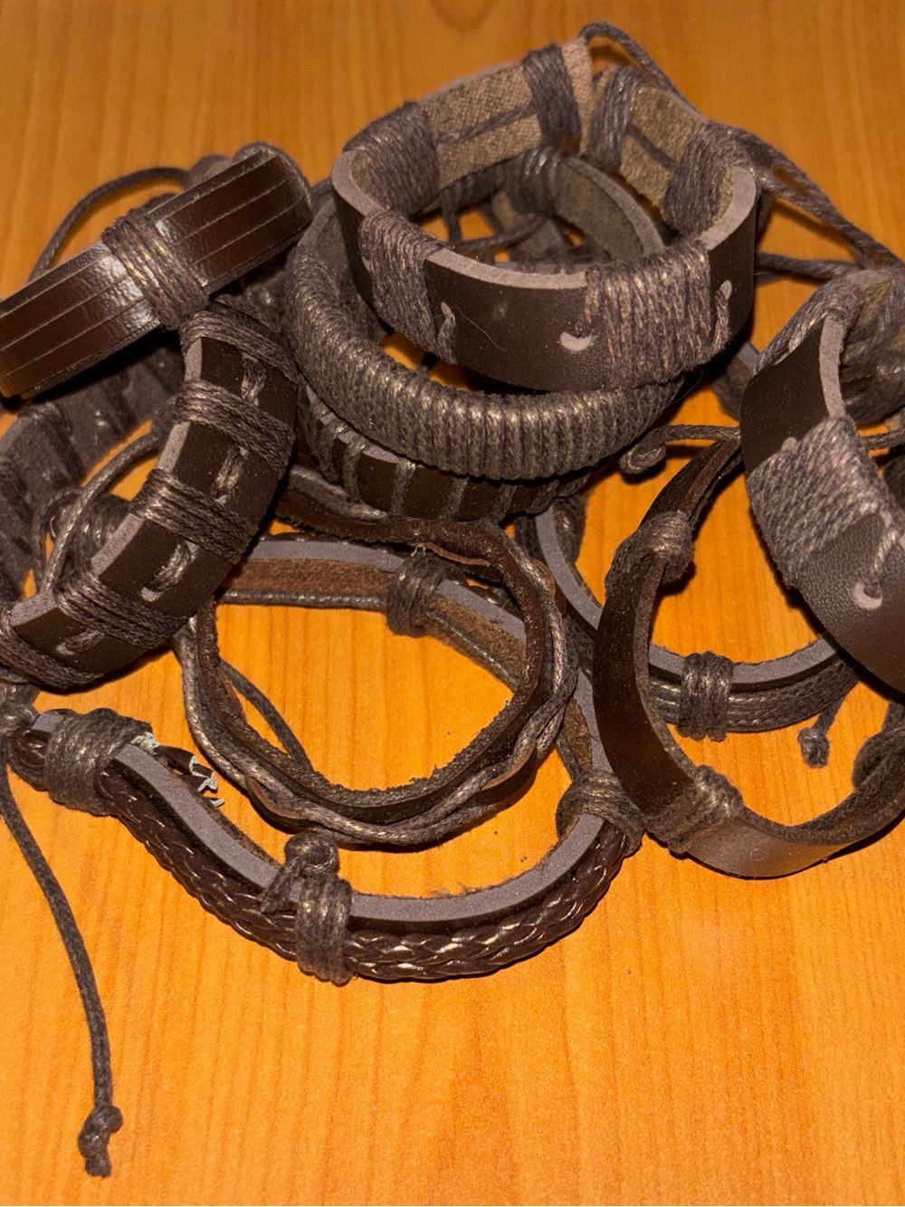 11 Pc Handmade Brown Leather Bracelet Lot Adjustable Boho Unisex New
